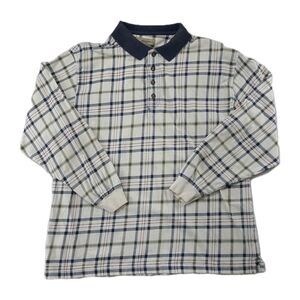 Basic Equipment Long Sleeve Polo Shirt Mens L Large White Plaid Vintage 90s Y2K